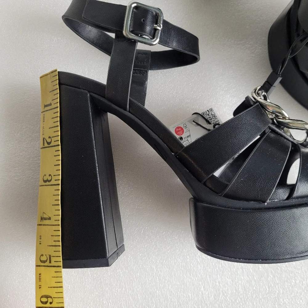 NWT Zara Chunky Black Platform Sandals with Chain Detail High Heels Size 8 - Picture 15 of 16